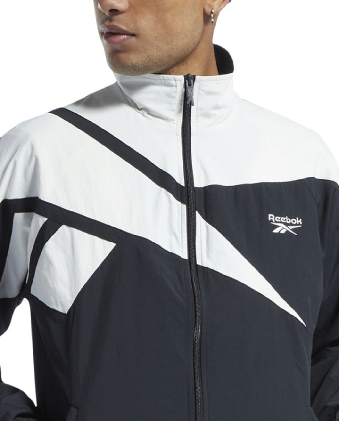 Reebok Men's Classics Vector Regular-Fit Logo Colorblocked Full Zip Track Jacket Black Size 2X-Large