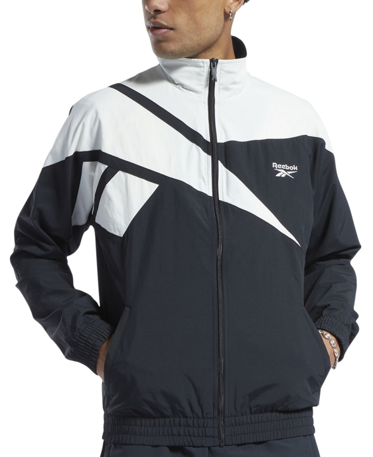 Reebok Men's Classics Vector Regular-Fit Logo Colorblocked Full Zip Track Jacket Black Size 2X-Large