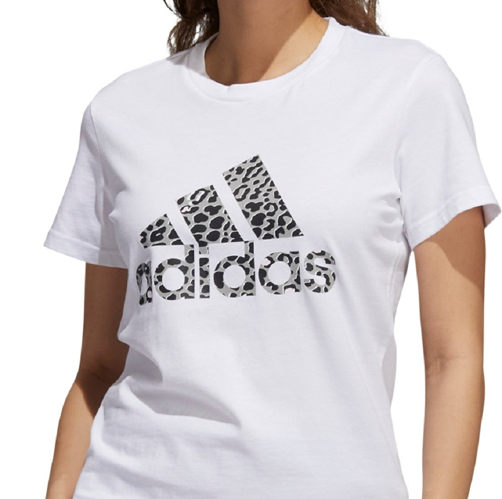 adidas Women's Cotton Animal Print Logo T-Shirt White Size Small