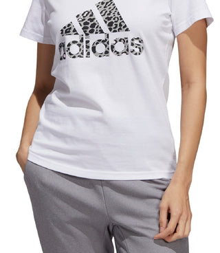 adidas Women's Cotton Animal Print Logo T-Shirt White Size Small
