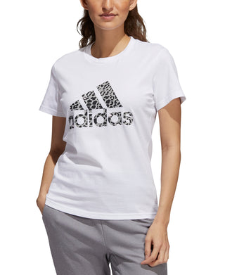 adidas Women's Cotton Animal Print Logo T-Shirt White Size Small