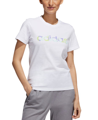 adidas Women's Cotton Tie Dye Logo T-Shirt White Size Large