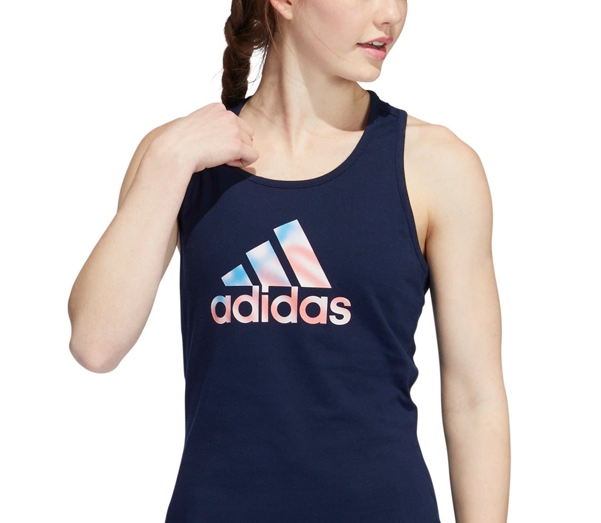 adidas Women's Cotton Logo Americana Tank Top Blue Size Small