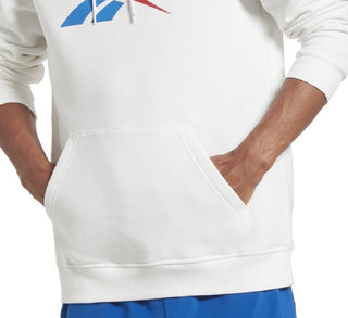 Reebok Men's Identity Classic Fit Stacked Logo Print Fleece Hoodie White Size X-Large