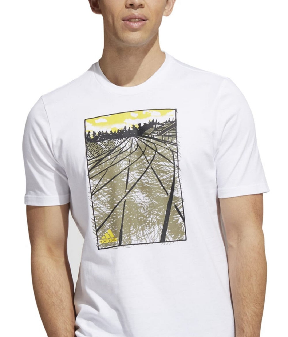 adidas Men's Sketch Track Graphic T-Shirt White Size Medium