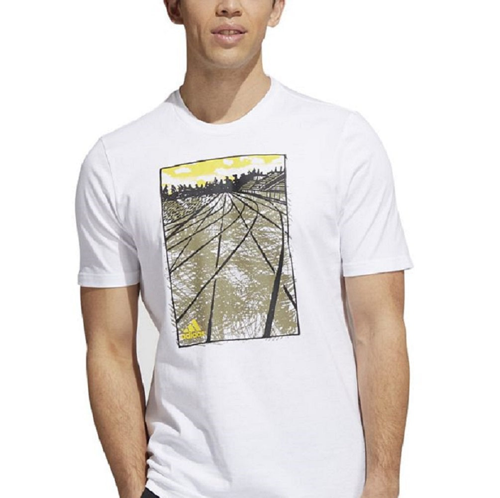 adidas Men's Sketch Track Graphic T-Shirt White Size Small