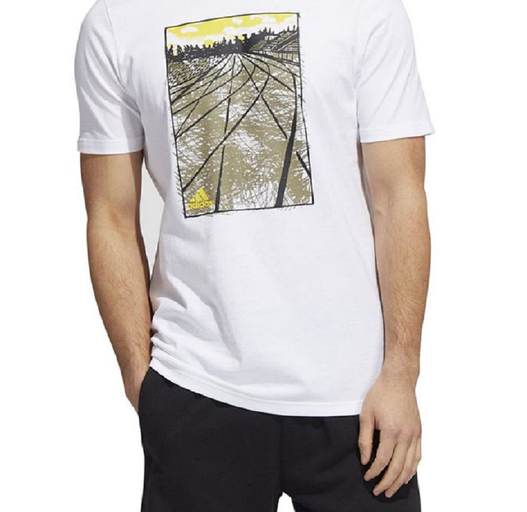 adidas Men's Sketch Track Graphic T-Shirt White Size Small