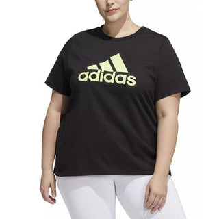 Adidas Women's Black/Lime Cotton Logo T-Shirt Size Plus 1X