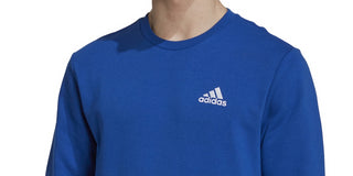 adidas Men's Feel Cozy Essentials Classic Fit Embroidered Logo Fleece Sweatshirt Blue Size Medium
