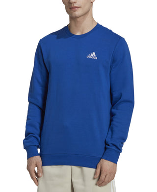 adidas Men's Feel Cozy Essentials Classic Fit Embroidered Logo Fleece Sweatshirt Blue Size XX-Large