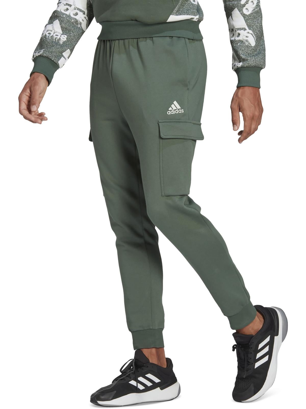adidas Men's Essentials Regular Tapered Fit Fleece Cargo Joggers Green Size XX-Large