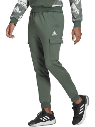 adidas Men's Essentials Regular Tapered Fit Fleece Cargo Joggers Green Size XX-Large
