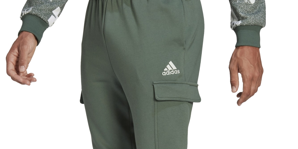 adidas Men's Essentials Regular Tapered Fit Fleece Cargo Joggers Green Size XX-Large