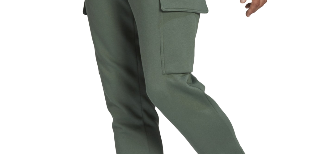 adidas Men's Essentials Regular Tapered Fit Fleece Cargo Joggers Green Size XX-Large
