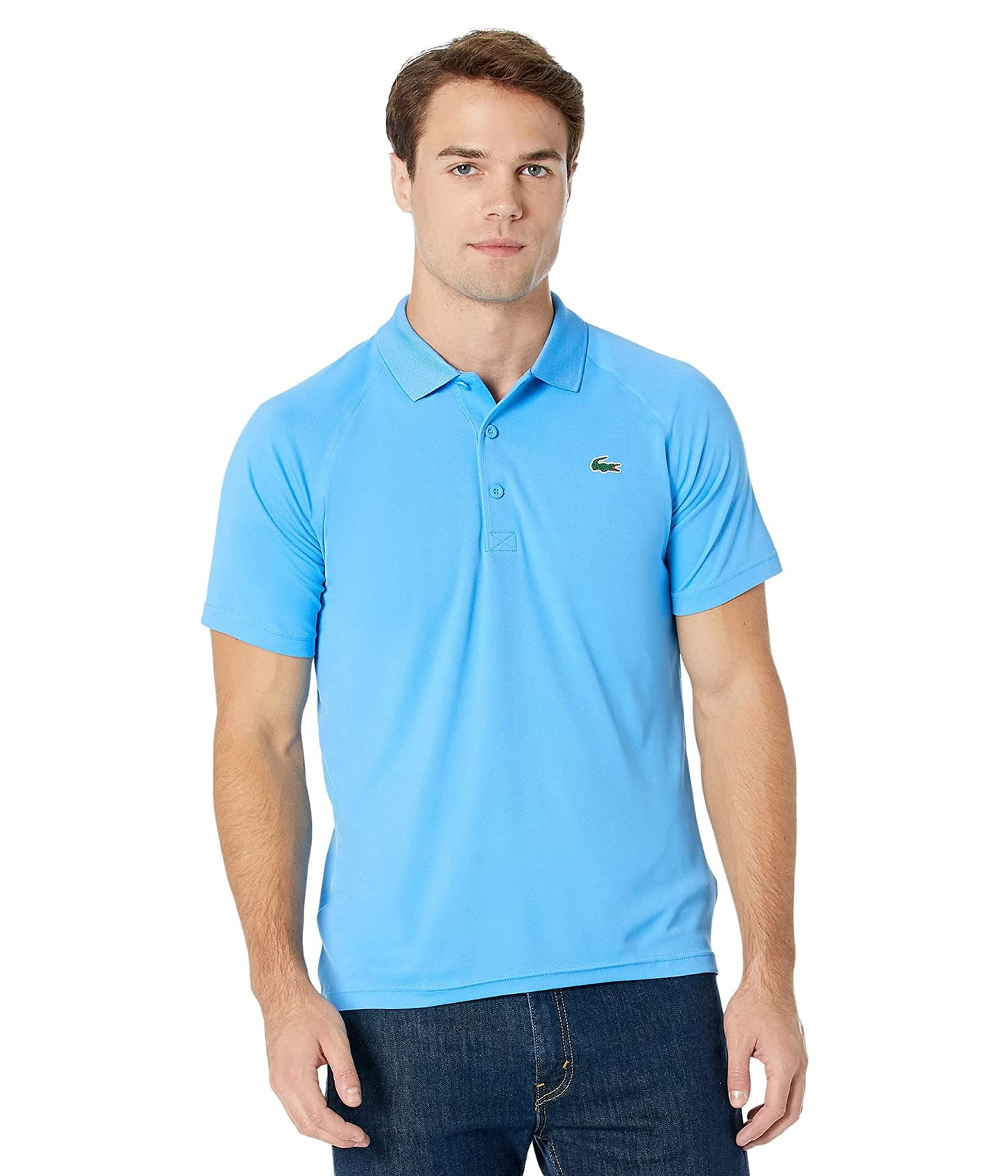 Lacoste Men's Short Sleeve Sport Breathable Run Resistant Interlock Polo Shirt Blue Size M