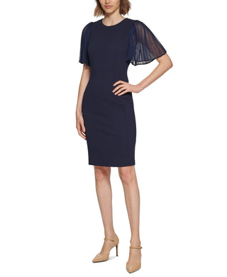 Calvin Klein Women's Chiffon Sleeve Sheath Dress Blue Size 4