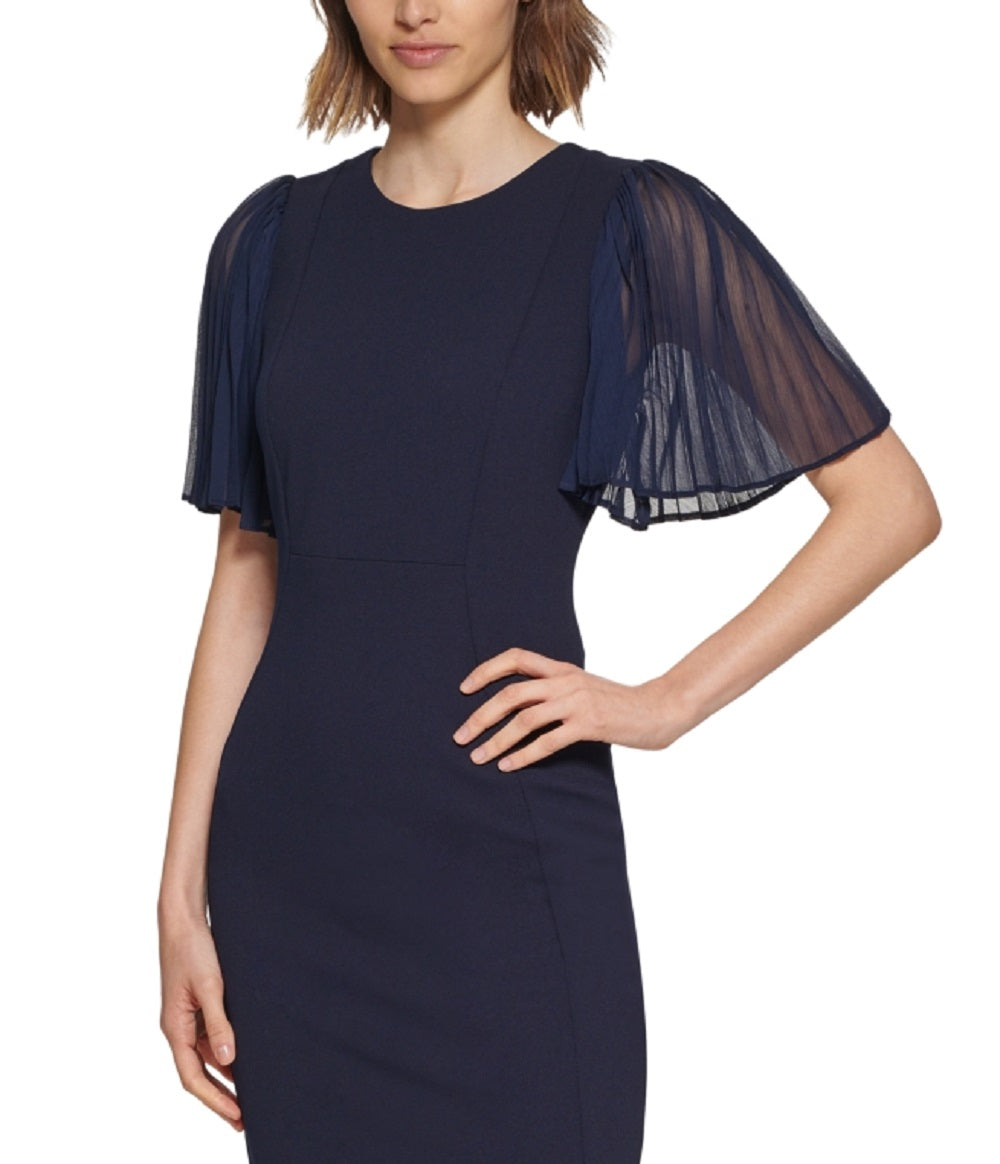 Calvin Klein Women's Chiffon Sleeve Sheath Dress Blue Size 4