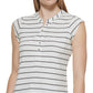 Calvin Klein Women's Striped Cap Sleeve Henley White Size X-Large