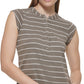 Calvin Klein Women's Striped Cap Sleeve Henley White Size X-Large