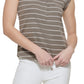 Calvin Klein Women's Striped Cap Sleeve Henley White Size X-Large