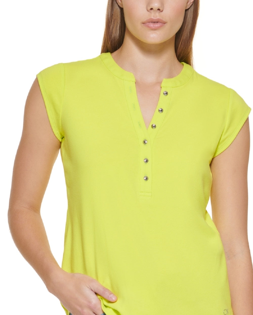 Calvin Klein Women's Cap Sleeve Henley Green Size X-Large
