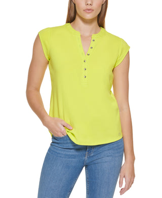 Calvin Klein Women's Cap Sleeve Henley Green Size X-Large