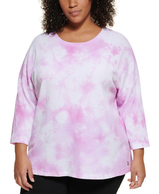 Calvin Klein Women's Plus Tie Dye Print Top Pink Size 3X
