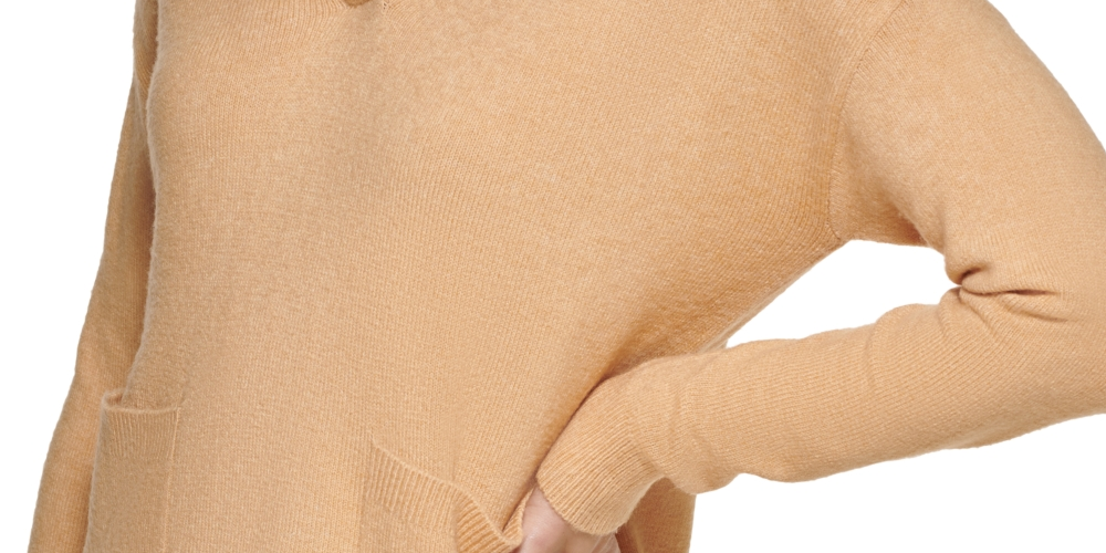 Calvin Klein Women's Knit Pocketed Stretch Logo Graphic Long Sleeve V Neck Hoodie Sweater Gold Size X-Large