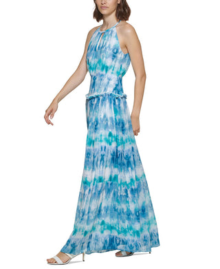 Calvin Klein Women's Tie Dye Printed Gown Blue Size 4