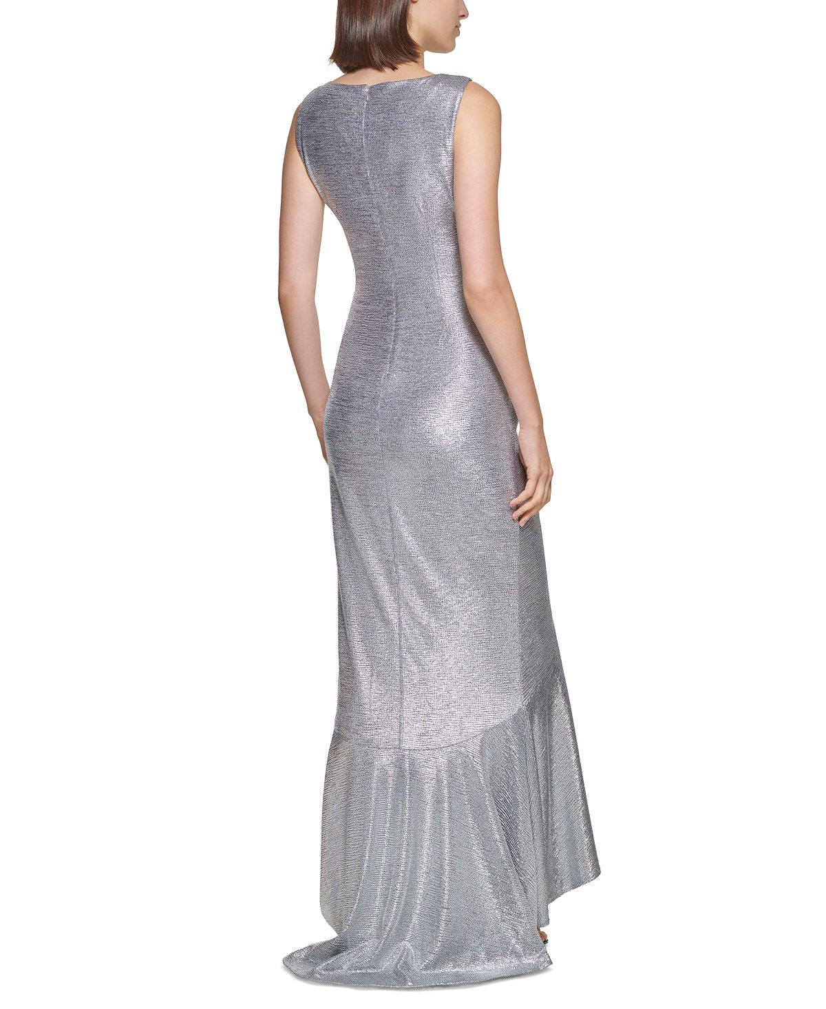 Calvin Klein Women's Shine Ruched Column Gown Gray Size 16