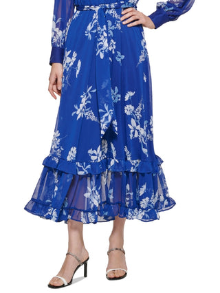 Calvin Klein Women's Floral Print Chiffon Dress Blue Size 14