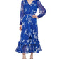 Calvin Klein Women's Floral Print Chiffon Dress Blue Size 14