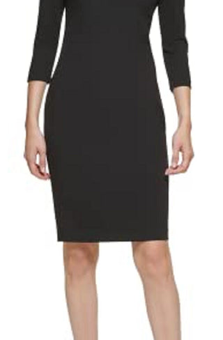 Calvin Klein Women's Faux Leather Yoke Sheath Dress Black Size 16