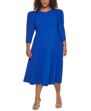 Calvin Klein Women's Puff Sleeve Midi Dress Blue Size 14W