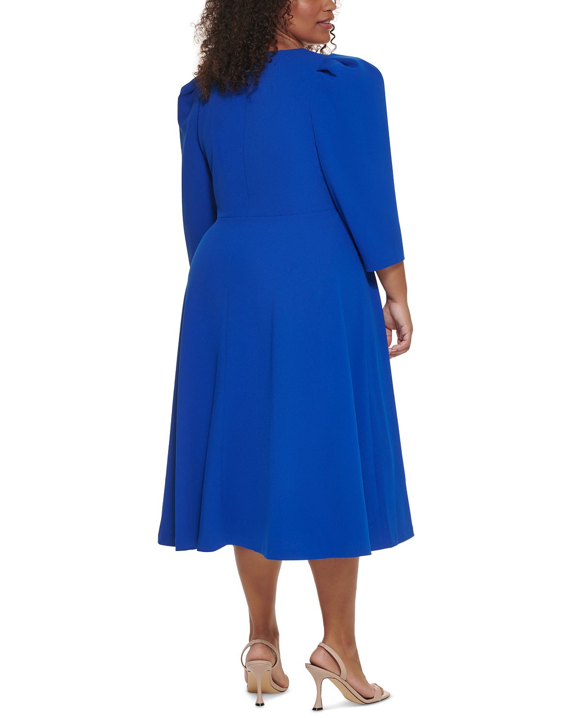 Calvin Klein Women's Puff Sleeve Midi Dress Blue Size 14W