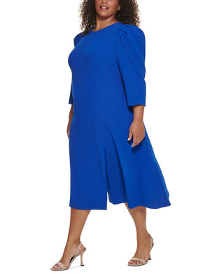 Calvin Klein Women's Puff Sleeve Midi Dress Blue Size 14W