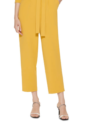 Calvin Klein Women's Belted Puff Shoulder Jumpsuit Yellow Size 8