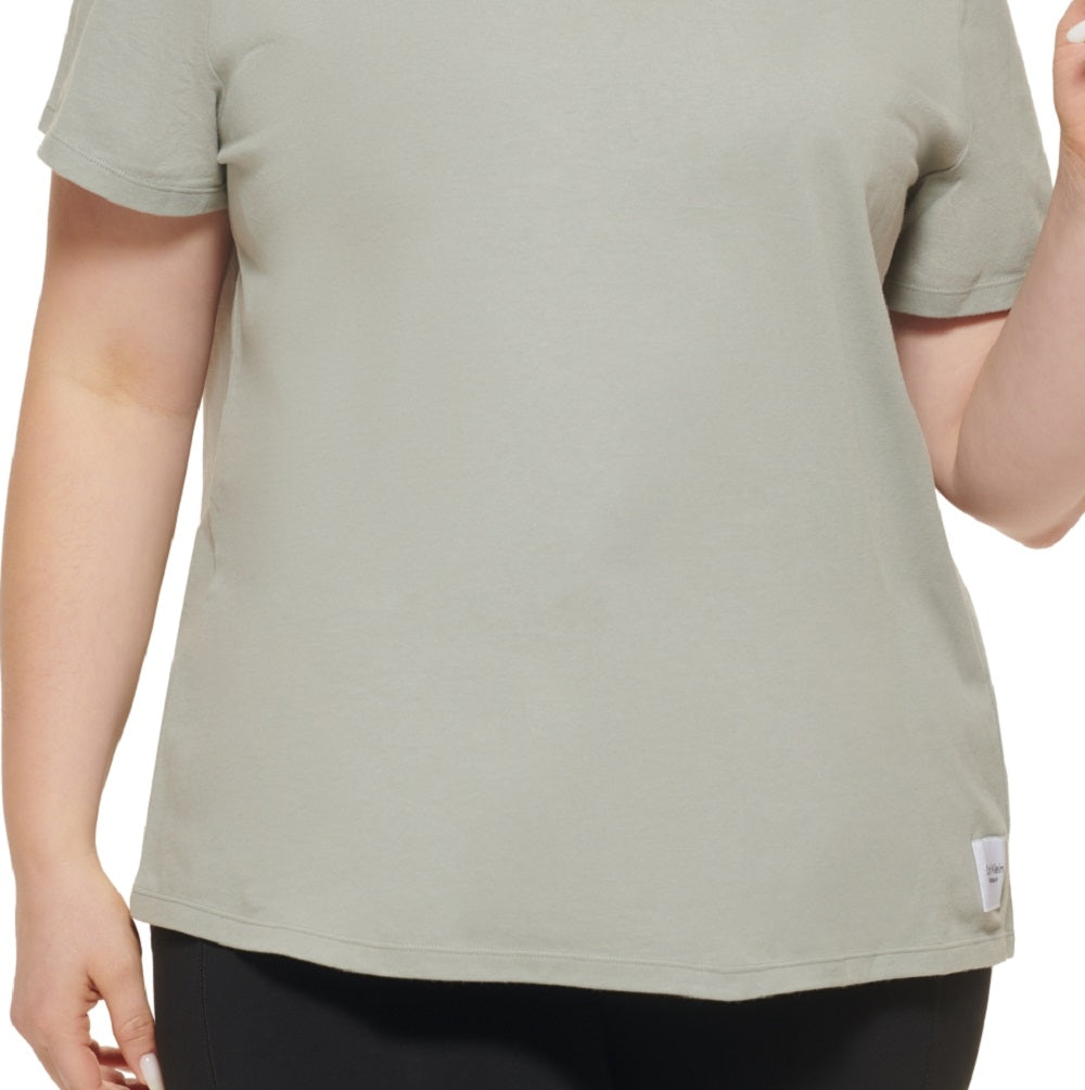 Calvin Klein Women's Logo Patch V Neck T-Shirt Green