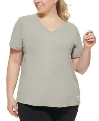 Calvin Klein Women's Logo Patch V Neck T-Shirt Green