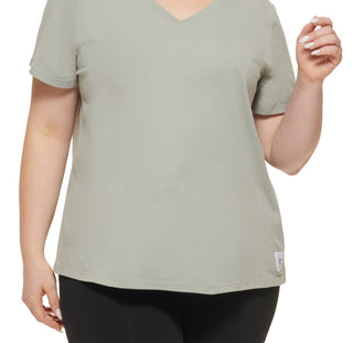 Calvin Klein Women's Logo Patch V Neck T-Shirt Green