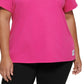 Calvin Klein Women's Performance Plus Logo Patch V Neck T-Shirt Pink Size 1X