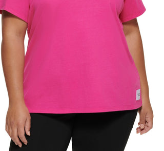 Calvin Klein Women's Performance Plus Logo Patch V Neck T-Shirt Pink Size 1X