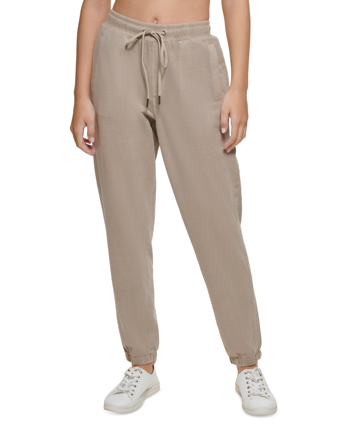 Calvin Klein Women's Garment Dye Smocked Waist Joggers Brown Size Medium