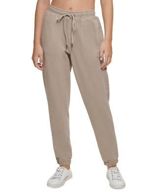 Calvin Klein Women's Garment Dye Smocked Waist Joggers Brown Size Medium