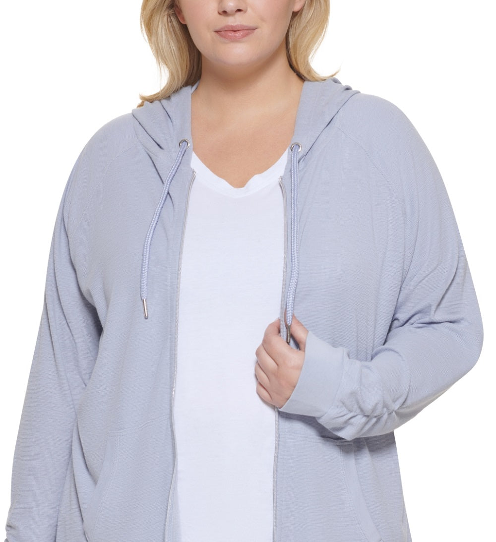 Calvin Klein Women's Ruched Sleeve Zip Hoodie Gray Size 1X