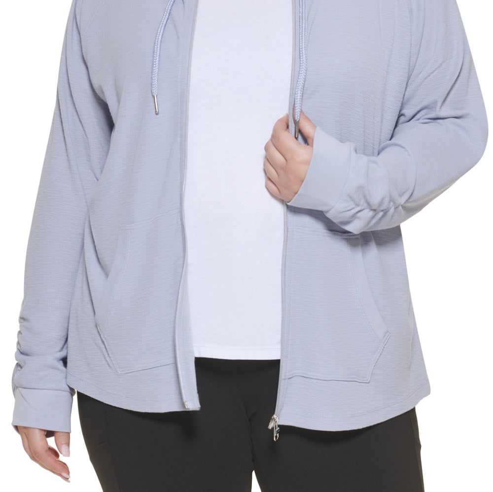 Calvin Klein Women's Ruched Sleeve Zip Hoodie Gray Size 1X
