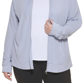 Calvin Klein Women's Ruched Sleeve Zip Hoodie Gray Size 1X