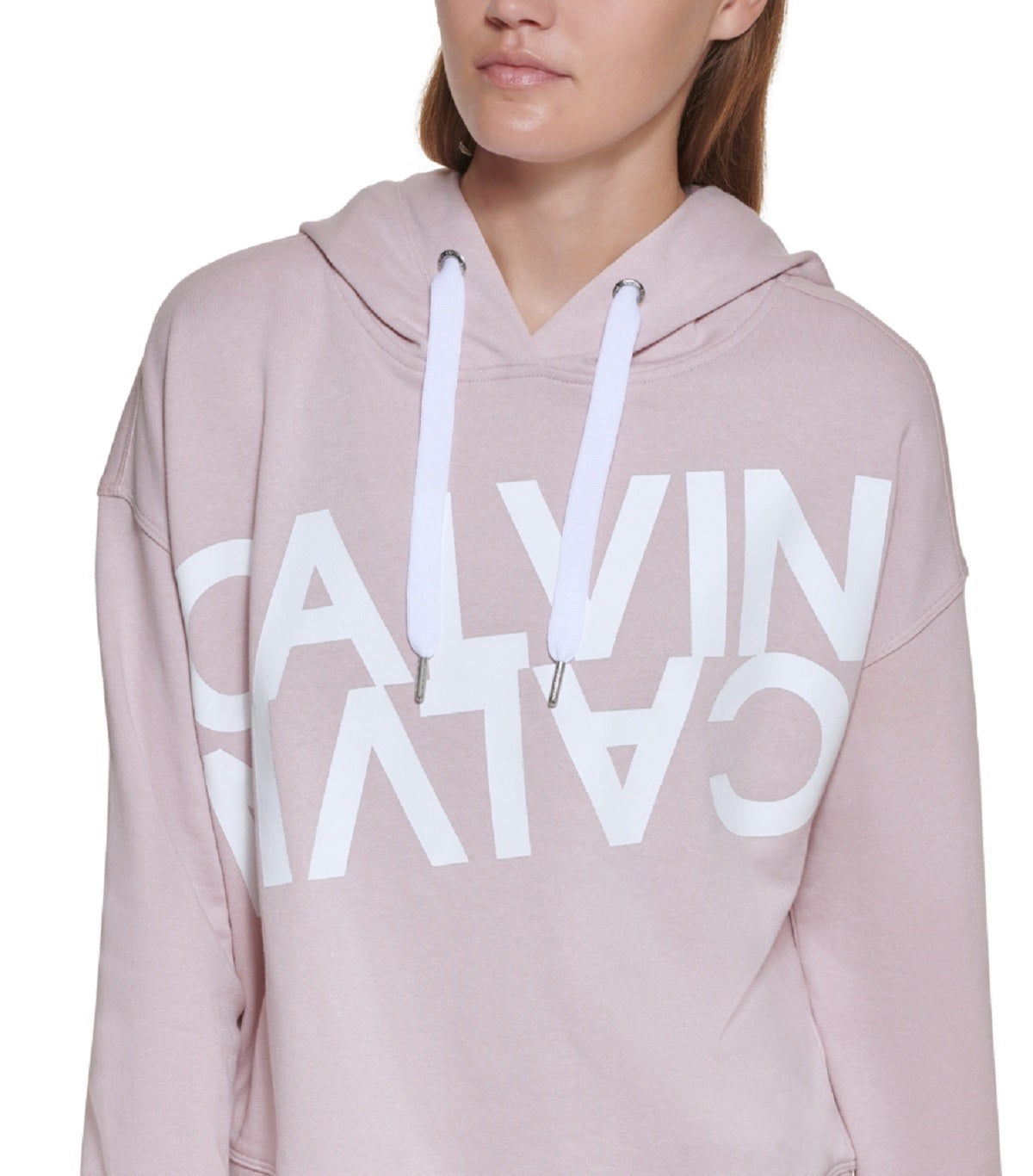Calvin Klein Women's Fleece Mirror Logo Hoodie Pink Size X-Small