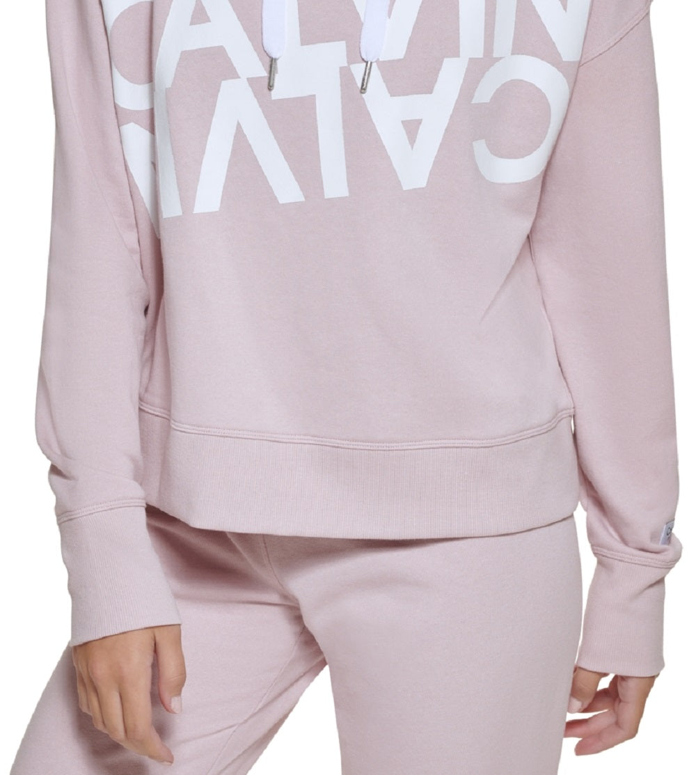 Calvin Klein Women's Fleece Mirror Logo Hoodie Pink Size X-Small