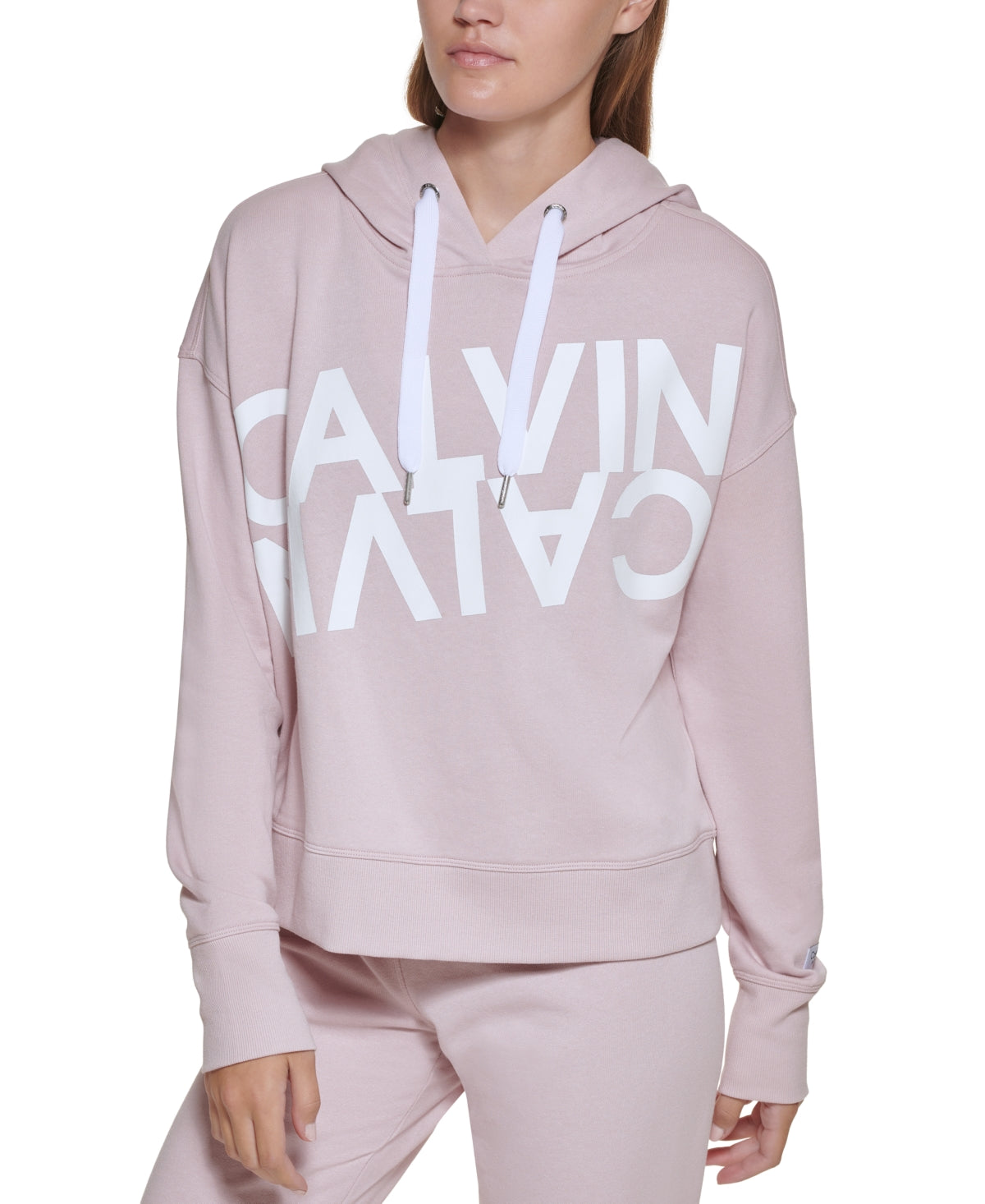 Calvin Klein Women's Fleece Mirror Logo Hoodie Pink Size X-Small